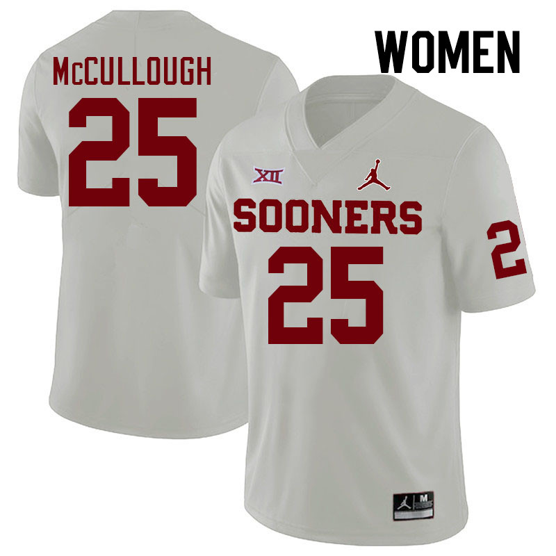 Women #25 Daeh McCullough Oklahoma Sooners College Football Jerseys Stitched Sale-White - Click Image to Close
